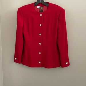 Anne Klein Wool Red Rhinestone Button Blazer
